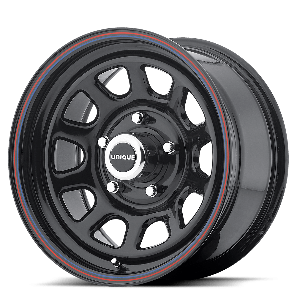 American Racing AR767 AR767 GLOSS BLACK STEEL WITH RED AND BLUE STRIPE - 8X6.5