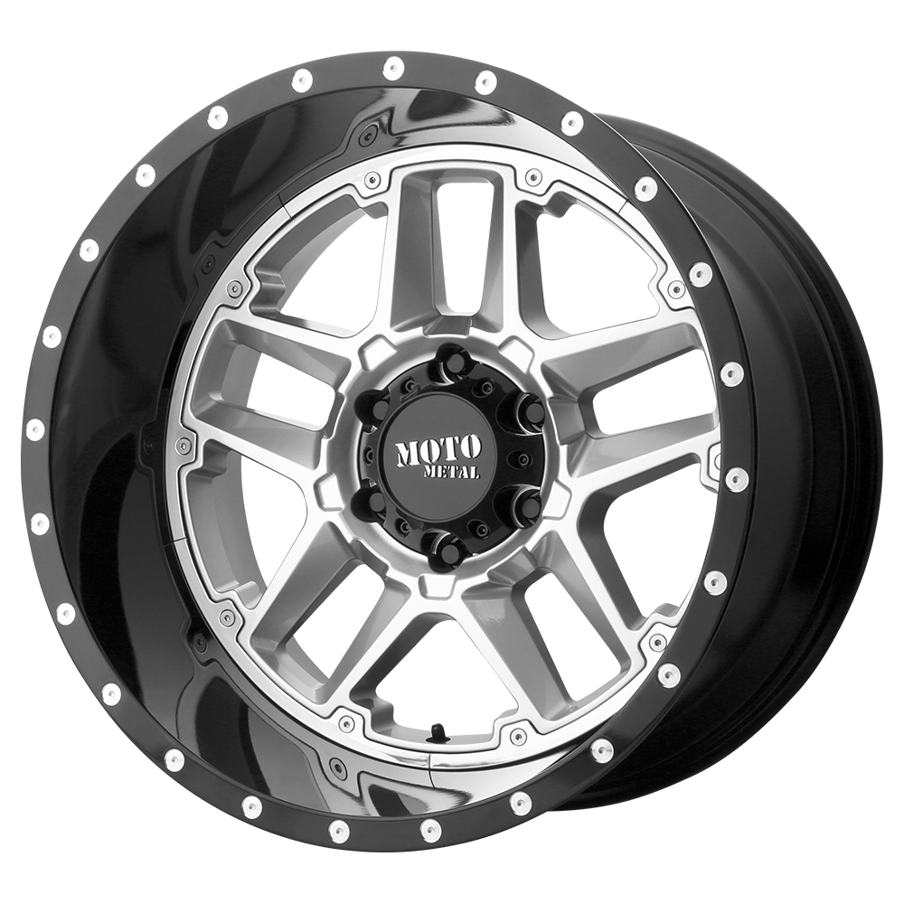 Moto Metal MO987 SENTRY GLOSS SILVER CENTER GLOSS BLACK LIP - 8X170